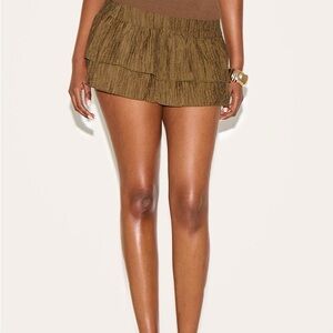 PrettyLittleThing Olive Green Tiered Ruffle Mini Skort